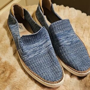 UGG-Blue Slip-On Loafers with Textured Knit Design Size 10